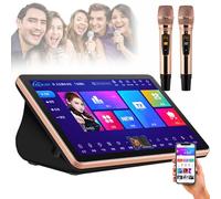 Portable Karaoke Player, Karaoke Machine, 18.5 Inch 4K Touch Screen + Wireless Microphones, Dual System for Karaoke, Movie Watching, Games, YouTube, Support App, WeChat and Voice Assistant,Black-2T