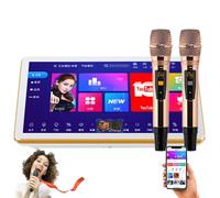 Portable Karaoke Player with Wireless Mic, 18.5 InchTouch Screen Intelligent Voice, Phone Remote & App Control, Cloud Song Download, KTV Singing Player for Home, Family, and Party Use White-1T