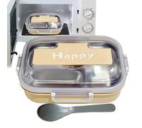 Portable Lunch Containers - Rectangular Box ¦ 21x15cm Food Storage with Spoon and Fork, Steel Lunch Box with Heat Insulation, Office Meal Organizer, School Picnic Carrier for Children & Adults