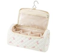 Portable Makeup Bag - Large Capacity Cute Cotton Pouch, Travel Organizer for Brushes Straightener Curler Cosmetics Jewelry Bathroom Toilet Road Trip Gym Storage