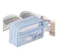 Portable Pencil Case, Large Capacity Transparent Pen Bag, Cute Aesthetic School Supplies, Stationery Organizer For Teen Girls, Woven Fabric, Storage Case Pens And Pencils
