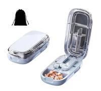 Portable Pill Cutter, Adjustable Pill Splitter, Adjustable 1/2 1/4 Pills Cutters Splitter for Small or Large Pills, Easy to Carry, with Stainless Steel and Centering Guide Tablet (Blue,1/2+1/4)
