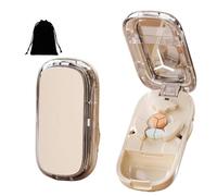 Portable Pill Cutter, Adjustable Pill Splitter, Adjustable 1/2 1/4 Pills Cutters Splitter for Small or Large Pills, Easy to Carry, with Stainless Steel and Centering Guide Tablet (White,1/2+1/3)
