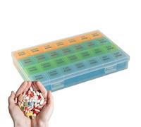 Portable Pill Organizer, Medication Planner Box, Compact Case with Dust Proof Lid, Sturdy Polymer Container, Travel Kit with Color Slots, 28 Day Medicine Holder for Daily Trips