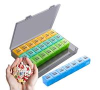 Portable Pill Organizer, Medication Planner Box, Compact Case with Dust Proof Lid, Sturdy Polymer Container, Travel Kit with Color Slots, 28 Day Medicine Holder for Daily Trips