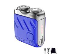 Portable Rotary Dual Ring Electric Shaver, Double Ring Magnetic Cutter, Mini Portable Electric Shaver for Men Waterproof, Washable Double Head Razor (Blue)