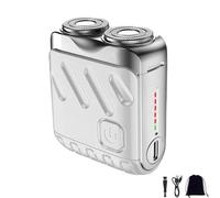 Portable Rotary Dual Ring Electric Shaver, Double Ring Magnetic Cutter, Mini Portable Electric Shaver for Men Waterproof, Washable Double Head Razor (White)