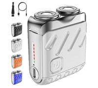 Portable Rotary Dual Ring Electric Shaver, Electric Mini Portable Razor Luggage Design for Men. Men USB Rechargeable, Waterproof Razor for Travel Office Business Trip (White)