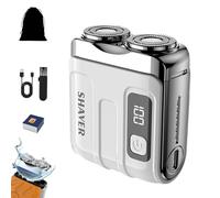 Portable Rotary Dual Ring Electric Shaver, Mini Portable Electric Shaver, Double-Ring Magnetic Cutter, 360°Precision Shaving, IPX7 Waterproof Wet and Dry for Home, Travel(White,R18)