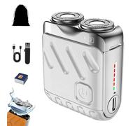 Portable Rotary Dual Ring Electric Shaver, Mini Portable Electric Shaver, Double-Ring Magnetic Cutter, 360°Precision Shaving, IPX7 Waterproof Wet and Dry for Home, Travel(White,R12)