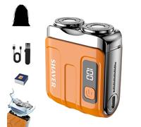 Portable Rotary Dual Ring Electric Shaver, Mini Portable Electric Shaver, Double-Ring Magnetic Cutter, 360°Precision Shaving, IPX7 Waterproof Wet and Dry for Home, Travel(Orange,R18)