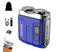 Portable Rotary Dual Ring Electric Shaver, Mini Portable Electric Shaver, Double-Ring Magnetic Cutter, 360°Precision Shaving, IPX7 Waterproof Wet and Dry for Home, Travel(Blue,R18)