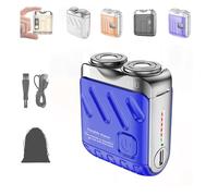 Portable Rotary Dual Ring Electric Shaver,Mini Shavers For Men,Mini Portable Electric Shaver, 2025 New Waterproof Fashion Suitcase Design,Suitable For Wet And Dry Use (A Blue)