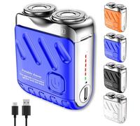 Portable Rotary Dual Ring Electric Shaver-Mini Small Steel Cannon Rotary Dual Ring Electric Razor,USB Rechargeable One-Button Design, Portable Suitcase Shaver,Durable Dual-Head rotaryRazor (Blue)