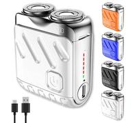 Portable Rotary Dual Ring Electric Shaver-Mini Small Steel Cannon Rotary Dual Ring Electric Razor,USB Rechargeable One-Button Design, Portable Suitcase Shaver,Durable Dual-Head rotaryRazor (Silver)