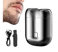 Portable Rotary Dual Ring Electric Shaver, Mini Small Steel Cannon Rotary Dual Ring Electric Shaver, USB Rechargeable Waterproof Pocket Razor for Men - Wet and Dry Use (Silver)