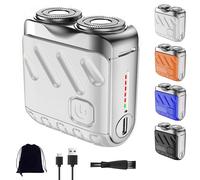 Portable Rotary Dual Ring Electric Shaver, Portable Mini Electric Shaver, Washable Double Head Razor for Travel & Daily Use (White)