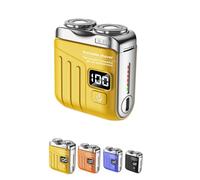 Portable Rotary Dual Ring Electric Shaver, R-18 Luggage Electric Shaver, Mini Small Steel Cannon Rotary Dual Ring Razor for Men (Yellow)