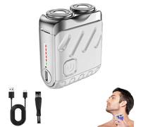 Portable Rotary Dual Ring Electric Shaver, Washable Double Head Razor, Mini Portable Electric Shaver for Men Waterproof, Fast Charging Long Battery Life Double-Ring Magnetic Cutter (White)