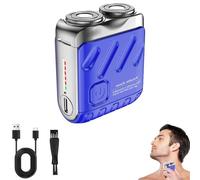 Portable Rotary Dual Ring Electric Shaver, Washable Double Head Razor, Mini Portable Electric Shaver for Men Waterproof, Fast Charging Long Battery Life Double-Ring Magnetic Cutter (Blue)