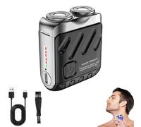 Portable Rotary Dual Ring Electric Shaver, Washable Double Head Razor, Mini Portable Electric Shaver for Men Waterproof, Fast Charging Long Battery Life Double-Ring Magnetic Cutter (Black)