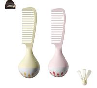 Portable Self-Standing Comb,Self-Standing Hair Comb with Weighted Base Stands Upright on Vanity,U-Shaped Teeth, Durable & Easy To Clean for Curly & Wet Hair (Pink+Beige)