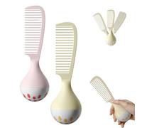 Portable Self-Standing Comb,Self-Standing Hair Comb with Weighted Base,U-Shaped Teeth Grooves Ergonomic Grip,Tangle-Free Detangling,Durable & Easy to Clean,for Thick Curly Wet Hair (Pink+Beige)