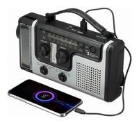 Portable Solar Radio, Hand Crank AM/FM/SW1/SW2, 4-LED Flashlight & Phone Charger
