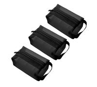 Portable Square Mesh Storage Bag Toiletry Bag, Small Cosmetic Bag Coin Purse with Zipper, 3PCS(Black)