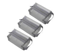 Portable Square Mesh Storage Bag Toiletry Bag, Small Cosmetic Bag Coin Purse with Zipper, 3PCS(Gray)