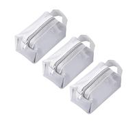 Portable Square Mesh Storage Bag Toiletry Bag, Small Cosmetic Bag Coin Purse with Zipper, 3PCS(White)