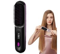 Portable Straightening Brush, Cordless Heated Brush Comb with LED Display, 5-second Fast Heating, Three Temperature Settings, Ceramic Coating for Hair Care (Black)
