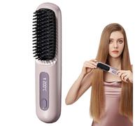 Portable Straightening Brush, Cordless Heated Brush Comb with LED Display, 5-second Fast Heating, Three Temperature Settings, Ceramic Coating for Hair Care (Purple)