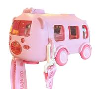Portable Water Cup in Bus Shape with Strap, Shoulder Strap Cute Bus, 360° Leak-Proof Portable Water Bottle with Straw, 17oz/ 500ml Leak-Proof Drinking Bottle - Train Design (pink)