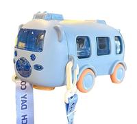 Portable Water Cup in Bus Shape with Strap, Shoulder Strap Cute Bus, 360° Leak-Proof Portable Water Bottle with Straw, 17oz/ 500ml Leak-Proof Drinking Bottle - Train Design (blue)