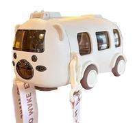 Portable Water Cup in Bus Shape with Strap, Shoulder Strap Cute Bus, 360° Leak-Proof Portable Water Bottle with Straw, 17oz/ 500ml Leak-Proof Drinking Bottle - Train Design (white)