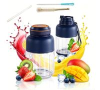 Portable Wireless Juicer Cup, 28/45 Oz Large Capacity Portable Blender for Shakes and Smoothies, 38-Blade Personal Juicer Bottles, USB Rechargeable Dual Lid Travel Cup (2 cup+2 lid-B,1300ML)