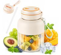 Portable Wireless Juicer Cup, 44oz Personal Blender for Shakes and Smoothies, Rechargeable 38-Blade Portable Household Appliances Juicer with Dual Lid Travel Cup, Leakproof Handle (Beige,44oz)