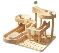 Portable Wooden Marble Track Puzzle Set, 3D Brain Teaser Construction Toy, Roller Coaster Ball Run with Building Blocks for Teens and Adults, Creative Engineering Model Kit for Stress and Skill