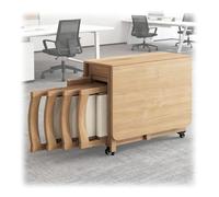 Portable Wooden Table, Folding Dining Set with 4 Leather Chairs & Storage, Dining Room Table for for Apartment, Breakfast Nook or Studio