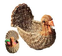 Portable Woven Basket, Turkey Shaped Organizer, 12 Inches Hand Woven Fruit Basket with Large Capacity, Rattan Storage Baskets with Decorative Design, Desktop Sundries Holder for Vegetables