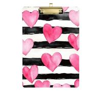 Portablocco a righe rosa a forma di cuore con grande clip in acrilico carino per classe di quinta elementare per