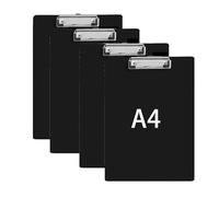 Portablocco A4,4 Pezzi Clipboard con Clip in Metallo Cartelline Portadocumenti Portablocchi in Plastica per Appunti, Moduli, Documenti, Disegni (Nero)