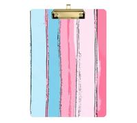 Portablocco A4 a righe rosa e celeste con foro standard per allenatori di pallavolo e baseball, dimensioni 23,5 x 30,5 cm