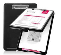 Portablocco A4, con vano portaoggetti, Portablocchi in Plastica con Pinza e portapenne, portablocco per scrittura, per Business School Office Conference Notepad Clip Board - Nero
