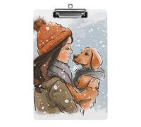 Portablocco con cane con ragazza che tiene il cane, portablocco standard formato A4, con clip a basso profilo, in acrilico, portablocco decorativo per infermiere, lavoro, ufficio, 31 x 21 cm