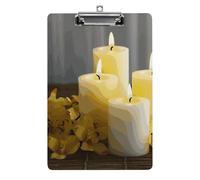 Portablocco con farfalla gialla con candele bianche, in acrilico, grazioso portablocco decorativo, 31,8 x 21,6 cm, formato A4, clip in acrilico per aule, insegnanti, forniture per ufficio