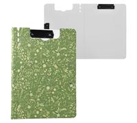 Portablocco con foglie verdi e fiori, formato A4, con due clip in metallo, portapenne, per scuola, con copertina