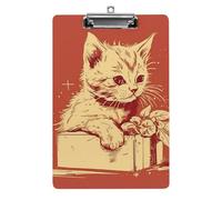 Portablocco con gatto sdraiato sulla scatola, in acrilico, carino e alla moda, decorativo, 31,8 x 21,6 cm, formato A4, clip in acrilico per classe, insegnanti, forniture per ufficio