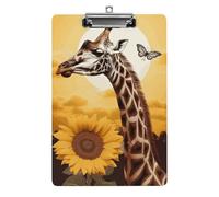 Portablocco con giraffa e girasole, in acrilico, carino e alla moda, decorativo, 31,8 x 21,6 cm, formato A4, clip in acrilico per classe, insegnanti, forniture per ufficio